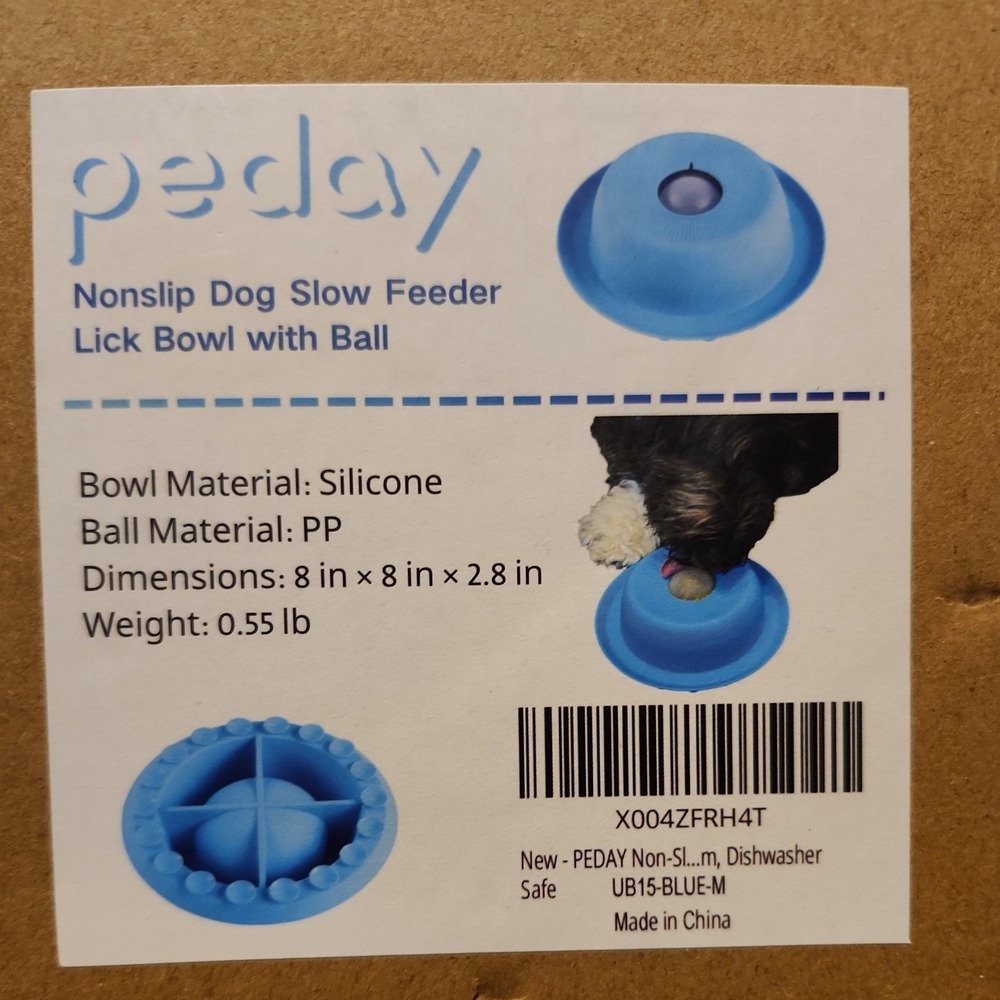 PEDAY Nonslip Dog Slow Feeder Lick Bowl with ball - Blue